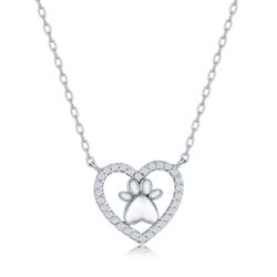 Sterling Silver Cubic Zirconia Heart with Paw In the Middle